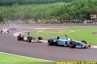 Giancarlo Fisichella Leads Eddie Irvine at Les Combes