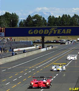 The Brabham/Magnussen Panoz leads the Capello/Kristensen Joest Audi and Wallace/Herbert Champion Audi