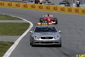 Barichello following the Safety Car