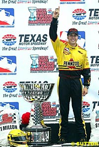 Sam Hornish with the Indy Racing League champion's trophy