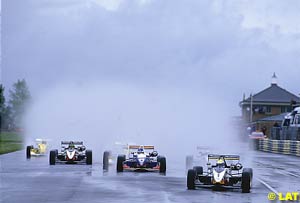 Courtney leads the field away from the start at Croft