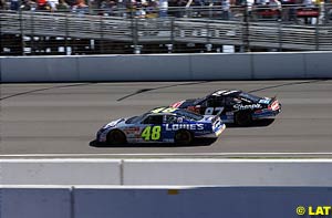 Jimmie Johnson passes Kurt Busch for the lead