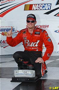 Dale Earnhardt Jr raises a finger for his Talladega victory