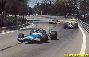 Jackie Stewart lead the field at Montjuic park in 1969