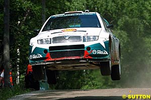 Armin Schwarz goes flying in the Skoda Fabia in Finland this year